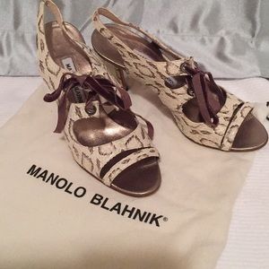 Manolo Blahnik Authentic Snake Skin Peep-Toe